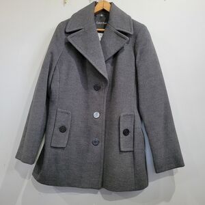 Women’s Calvin Klein Pea Coat Size 8 Gray Single Breasted Jacket Coat